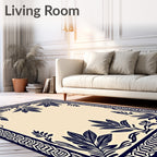 Indigo Leaves Ornate Border Rug