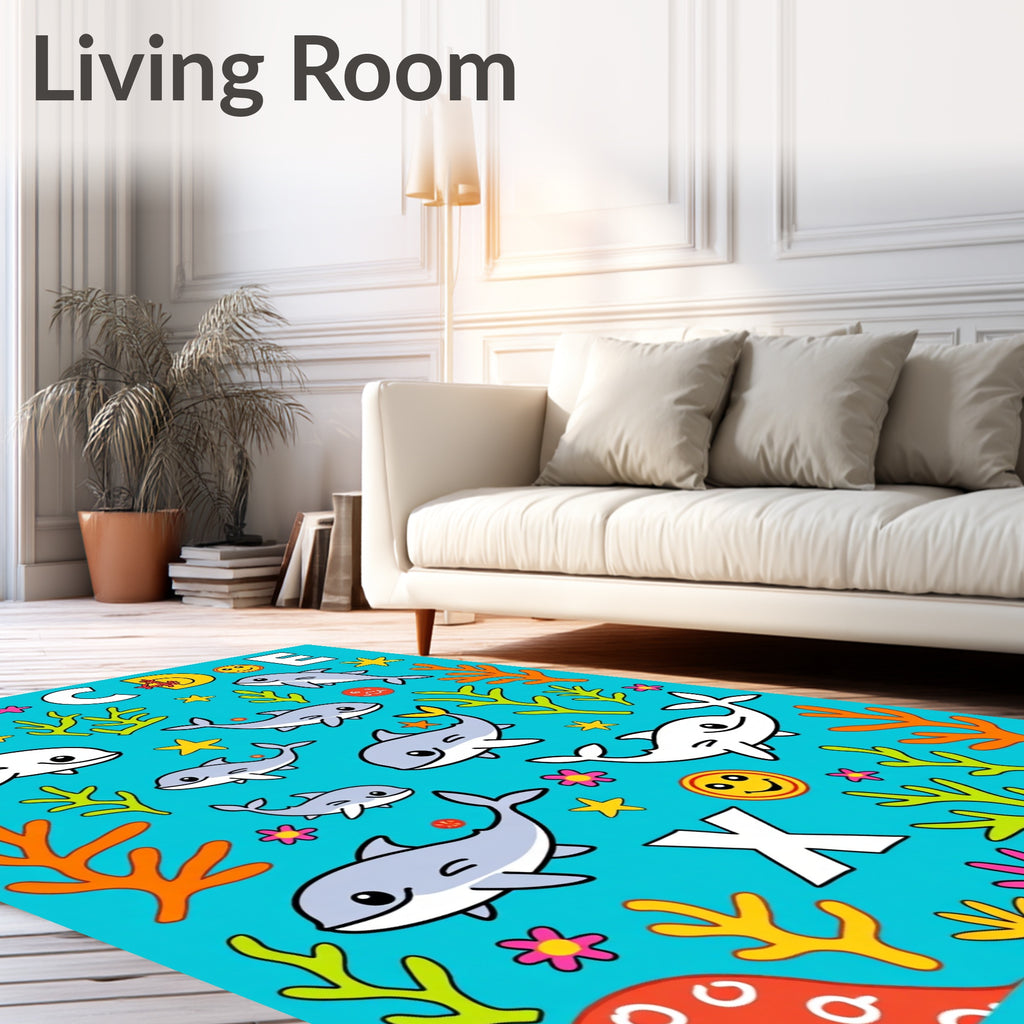 Cute Dolphin Alphabet Ocean Life Rug