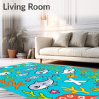 Cute Dolphin Alphabet Ocean Life Rug