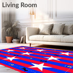 Red Blue Striped Star Soccer Icons Rug