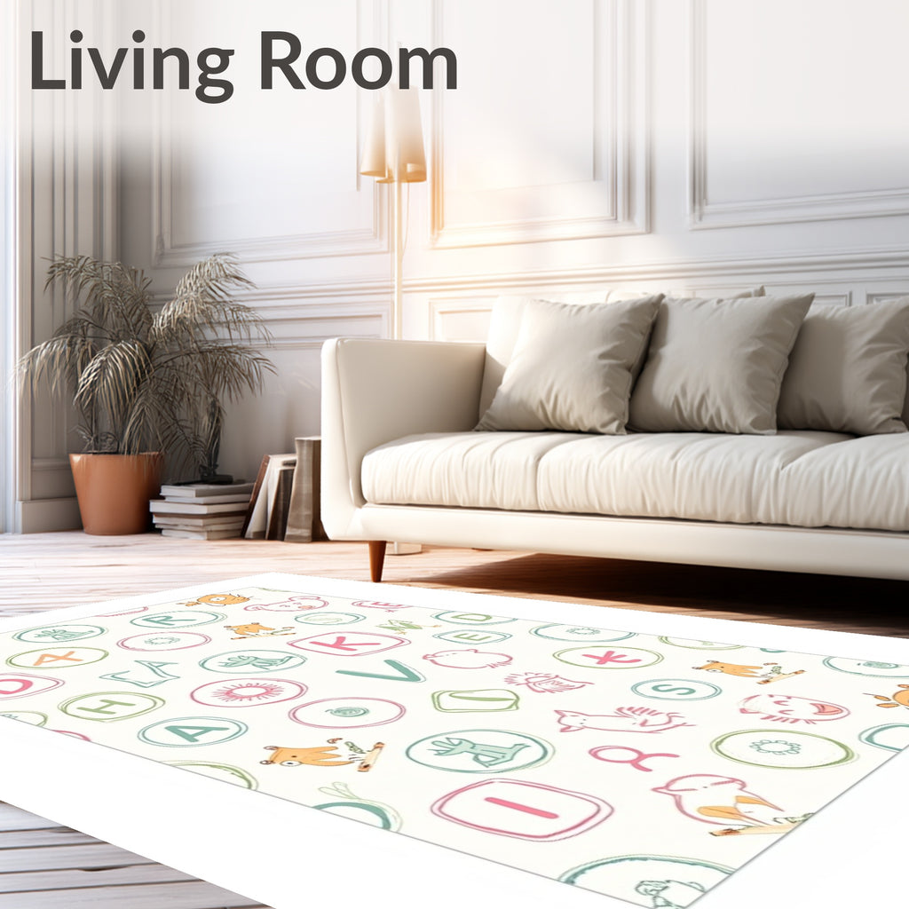 Whimsical Alphabet Creatures Scattered Background Rug