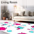 Vibrant Pink Blue Monster Drops Art Rug