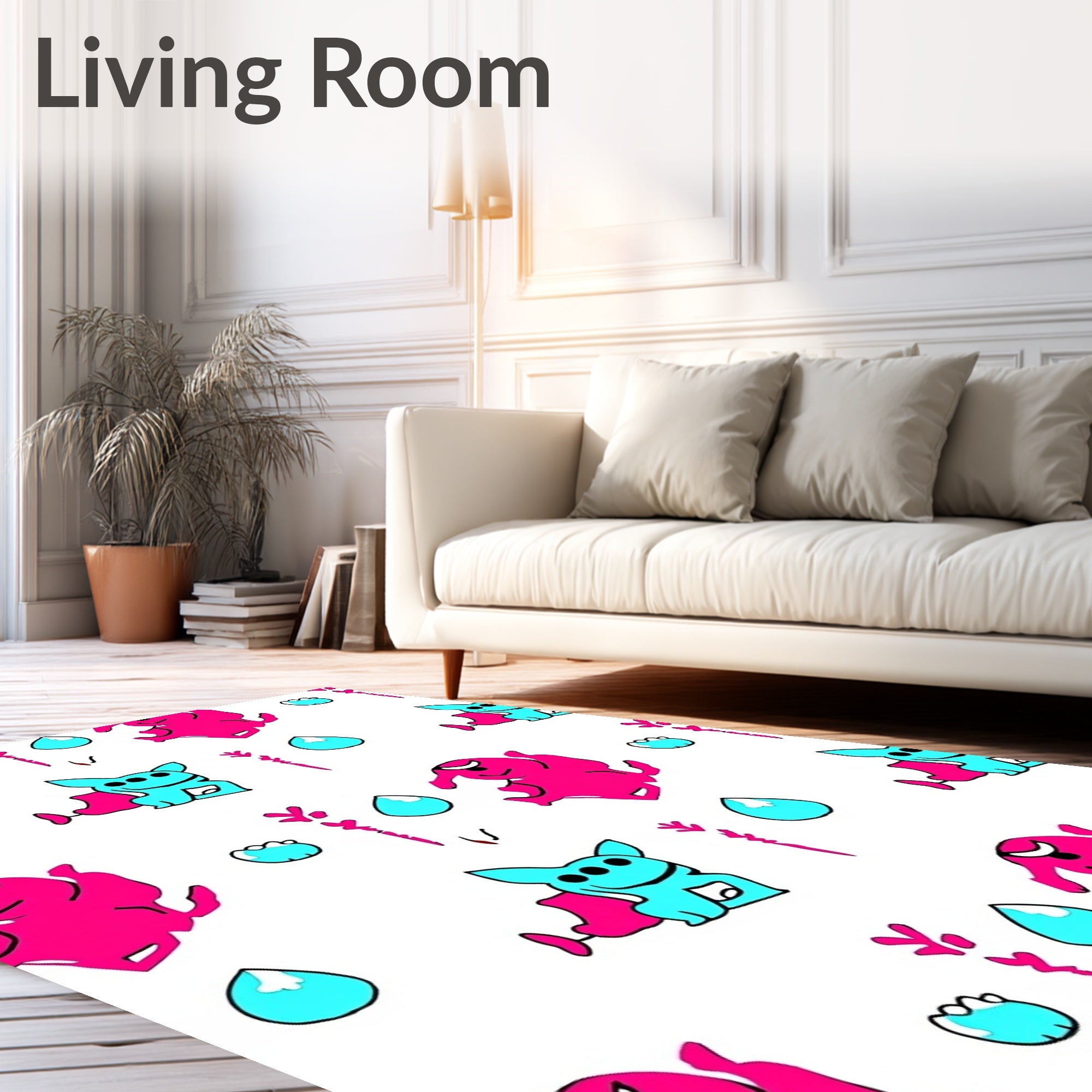 Vibrant Pink Blue Monster Drops Art Rug
