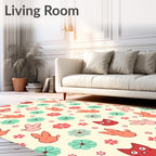 Cute Cat and Bunny Floral Scatter Rug