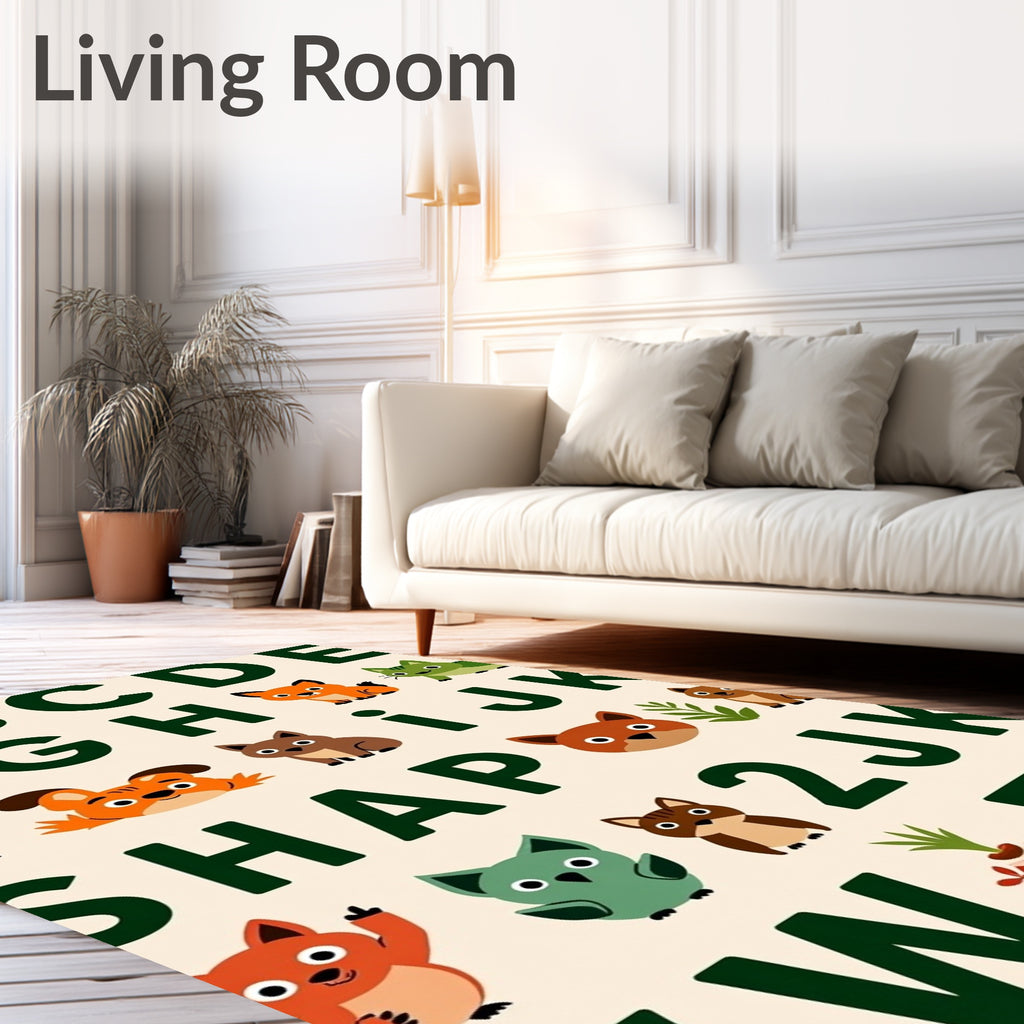 Whimsical Forest Animals Alphabet Rug