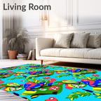 Bright Blue Tropical Bird Foliage Rug