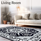 Intricate Black White Floral Medallion Rug