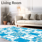 Vivid Blue Sunburst Grid Rug