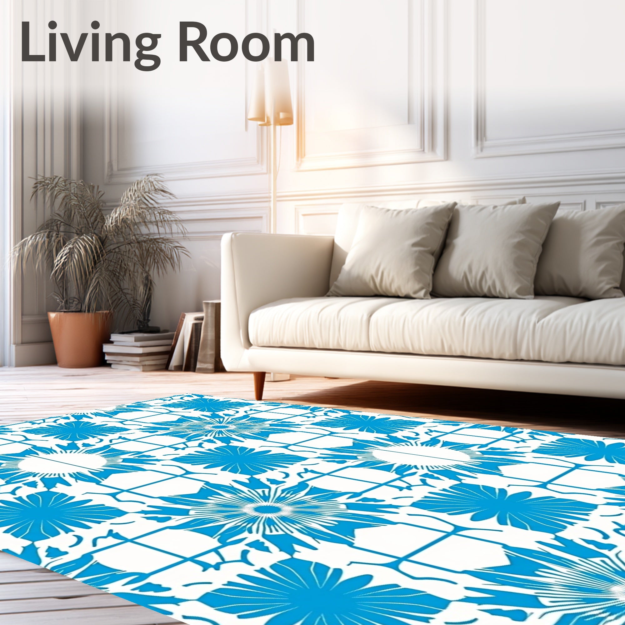 Vivid Blue Sunburst Grid Rug