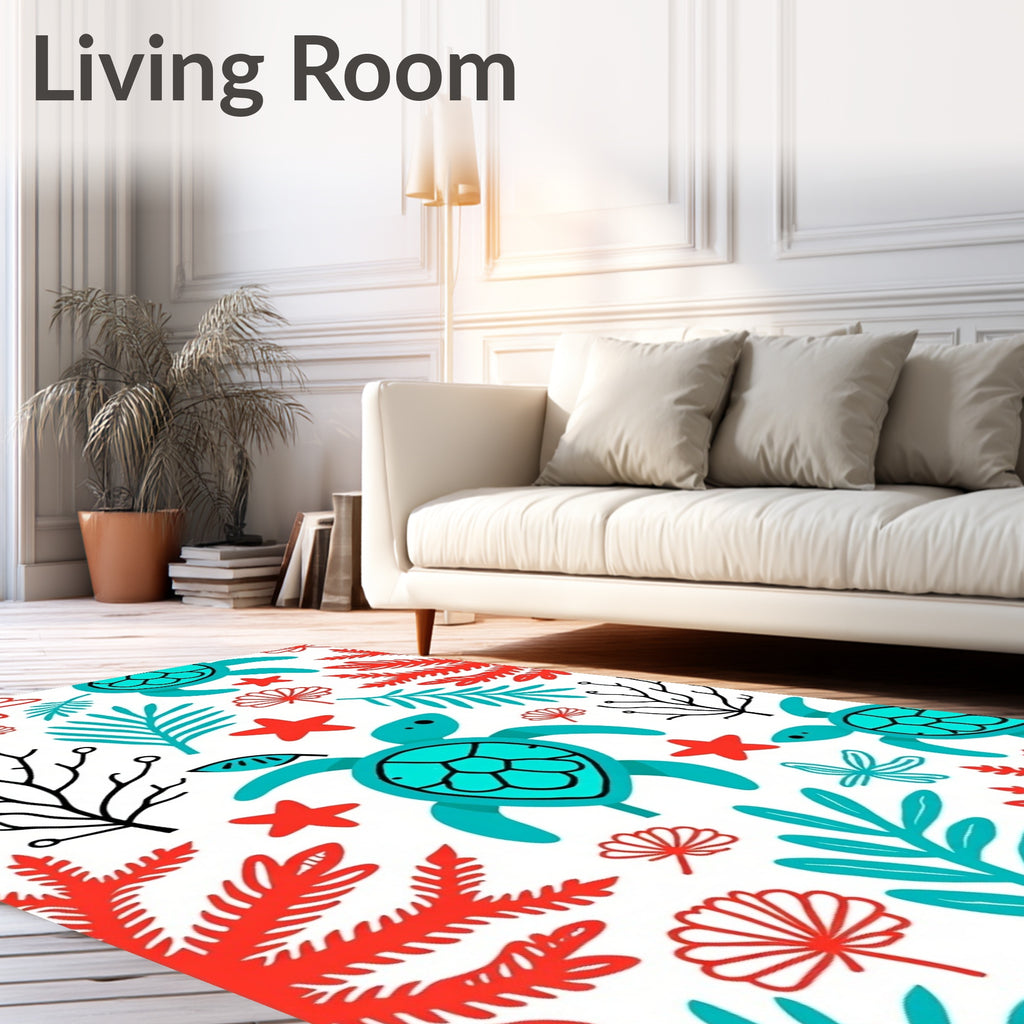 Teal Turtle Coral Sea Life Rug