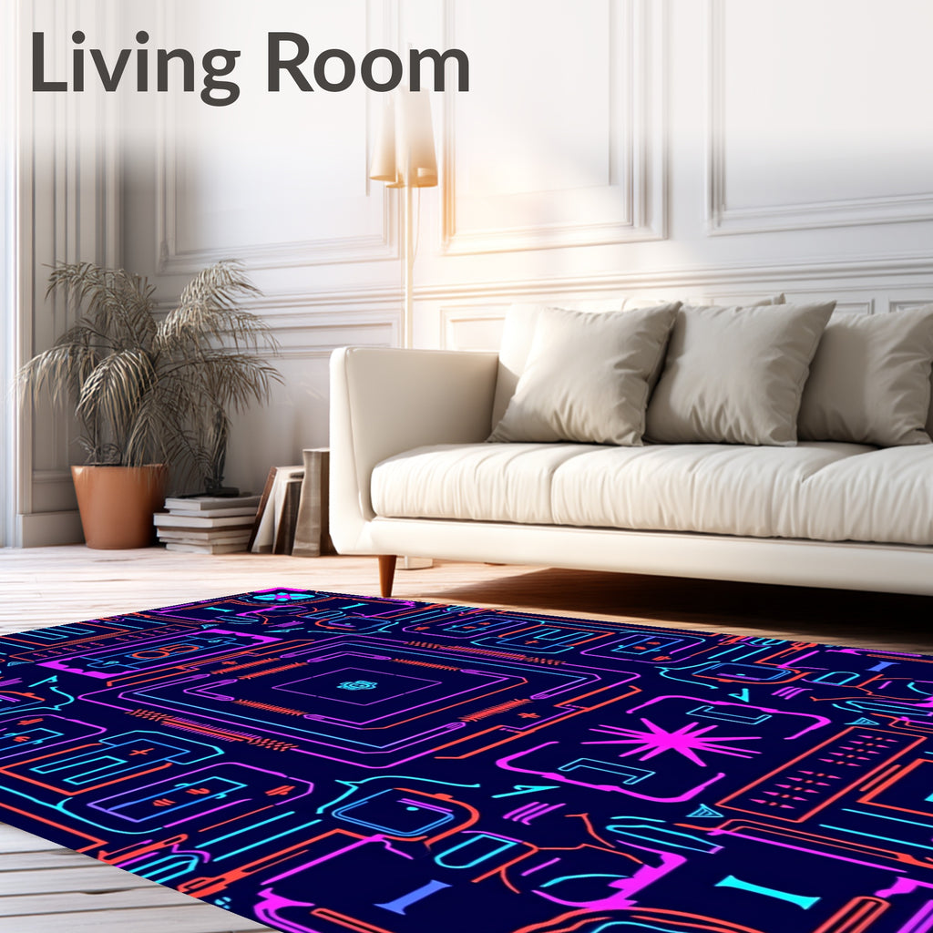 Circuit Board Neon Abstract Lines Rug