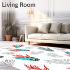 Turquoise Red Tribal Fish Collage Rug