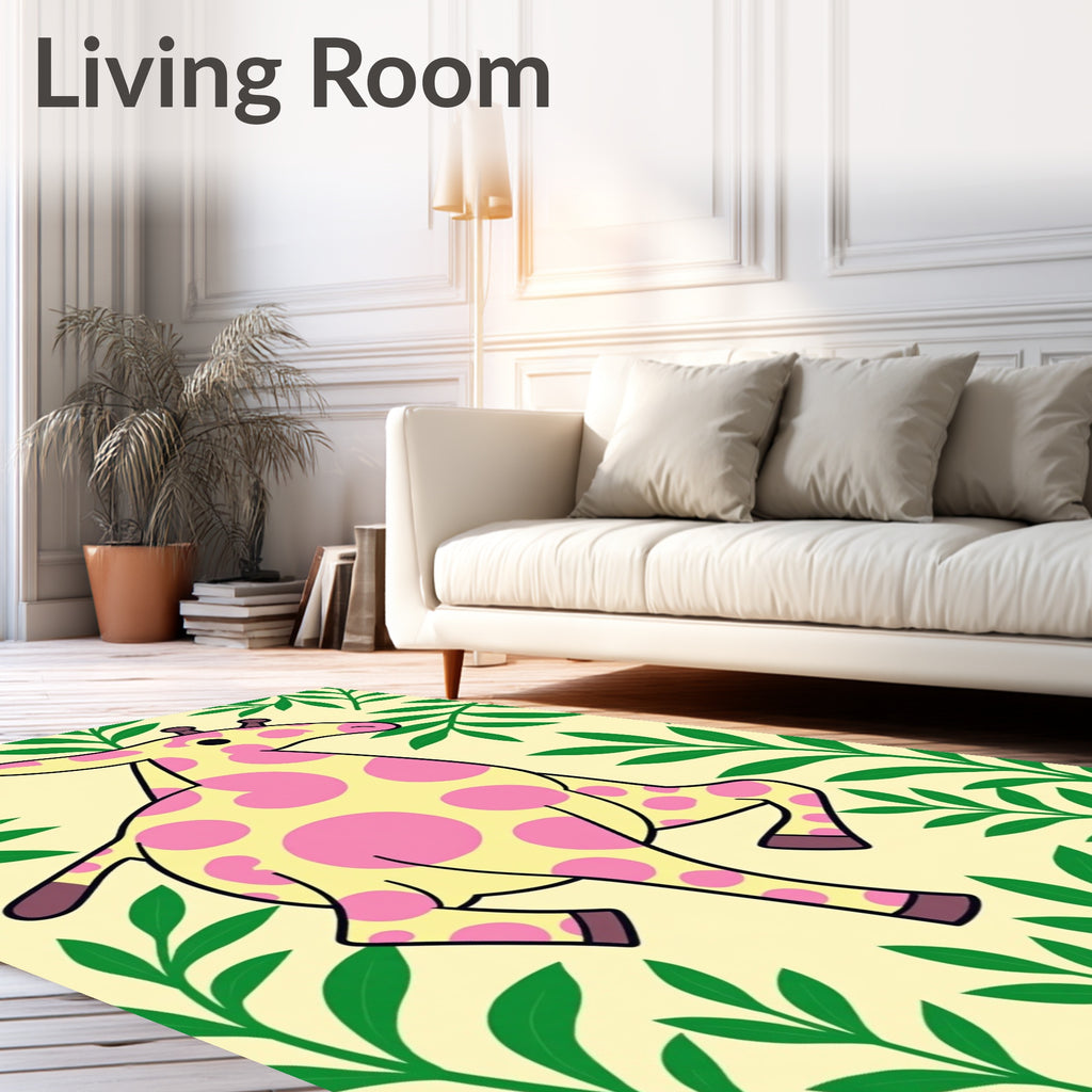 Playful Giraffe Jungle Leaves Rug