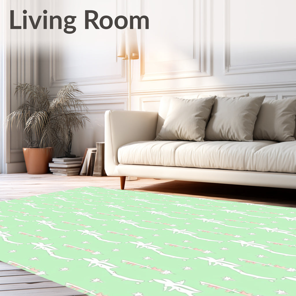 Pale Green White Twig Star Accents Rug