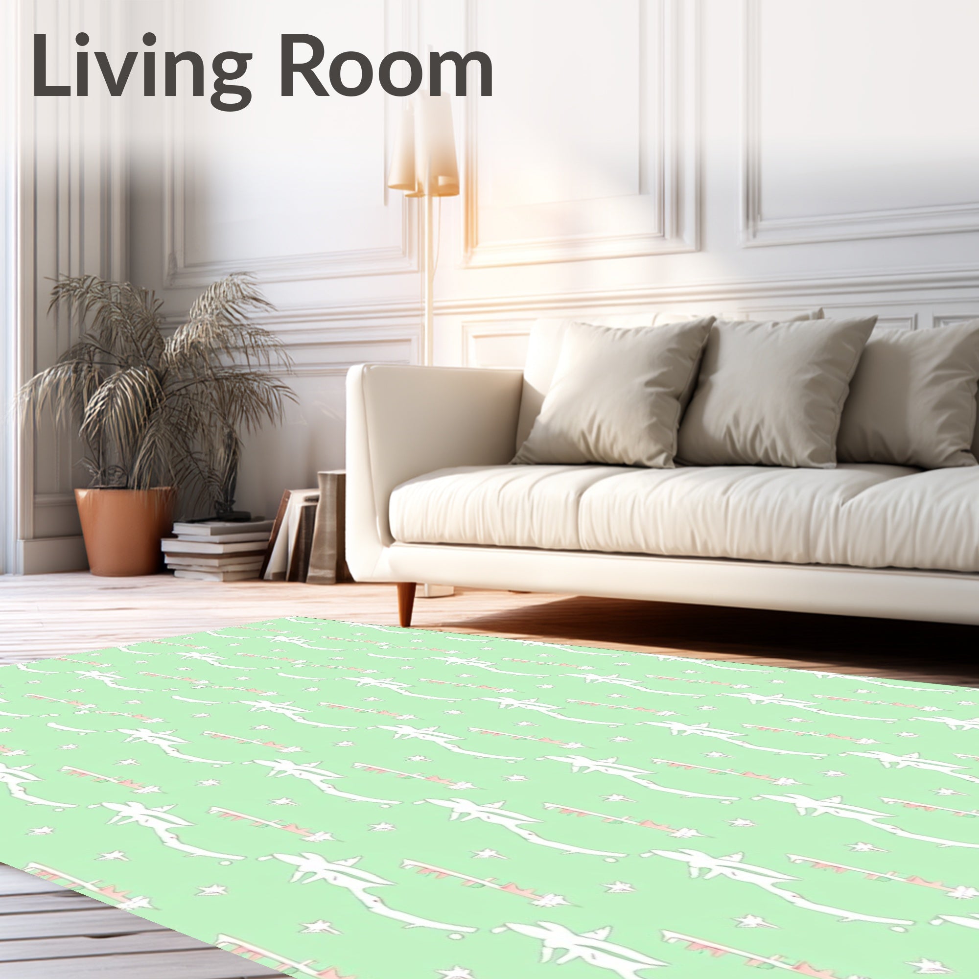 Pale Green White Twig Star Accents Rug