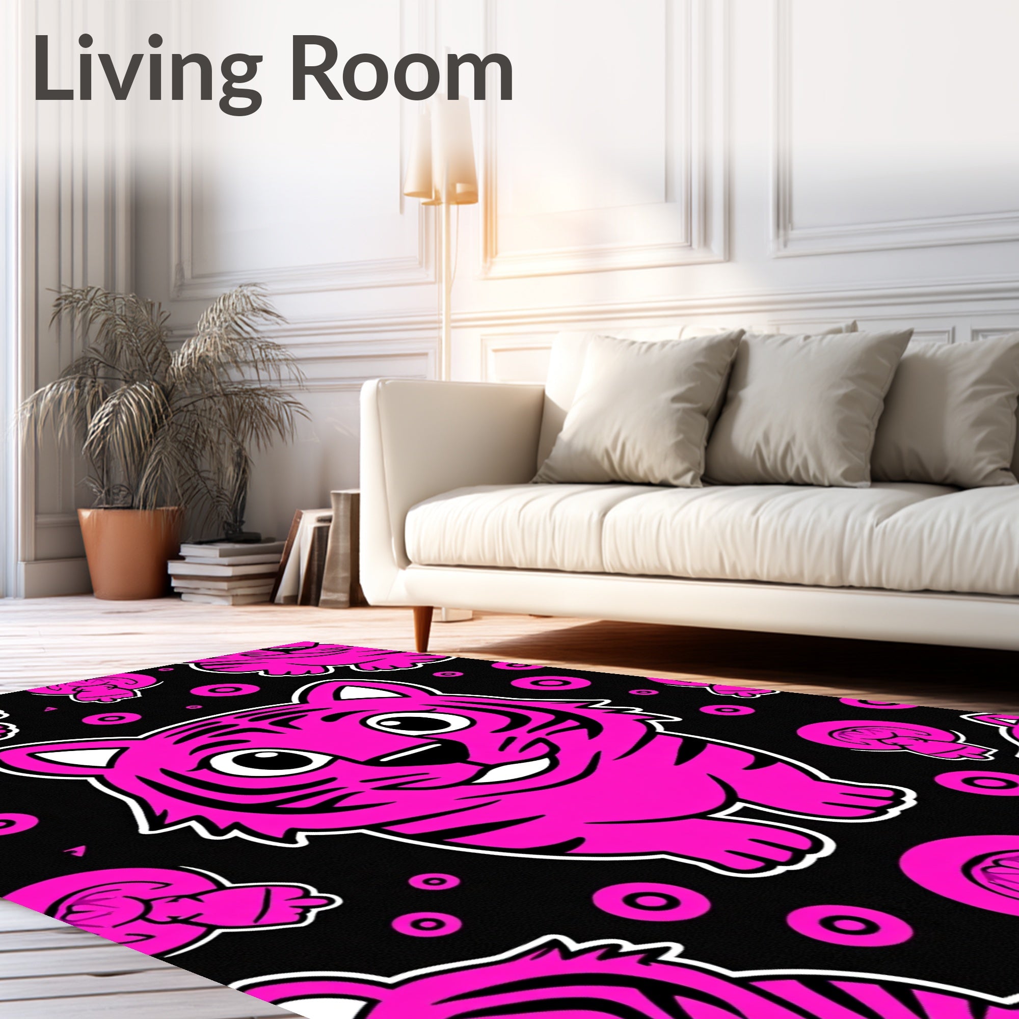 Bright Pink Tiger Circles Rug