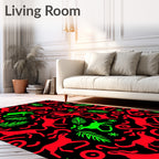 Vibrant Red Green Animal Swirls Rug