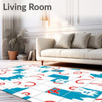 Playful White Blue Red Animal Squares Rug