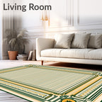 Vintage Cream Green Yellow Geometric Border Rug