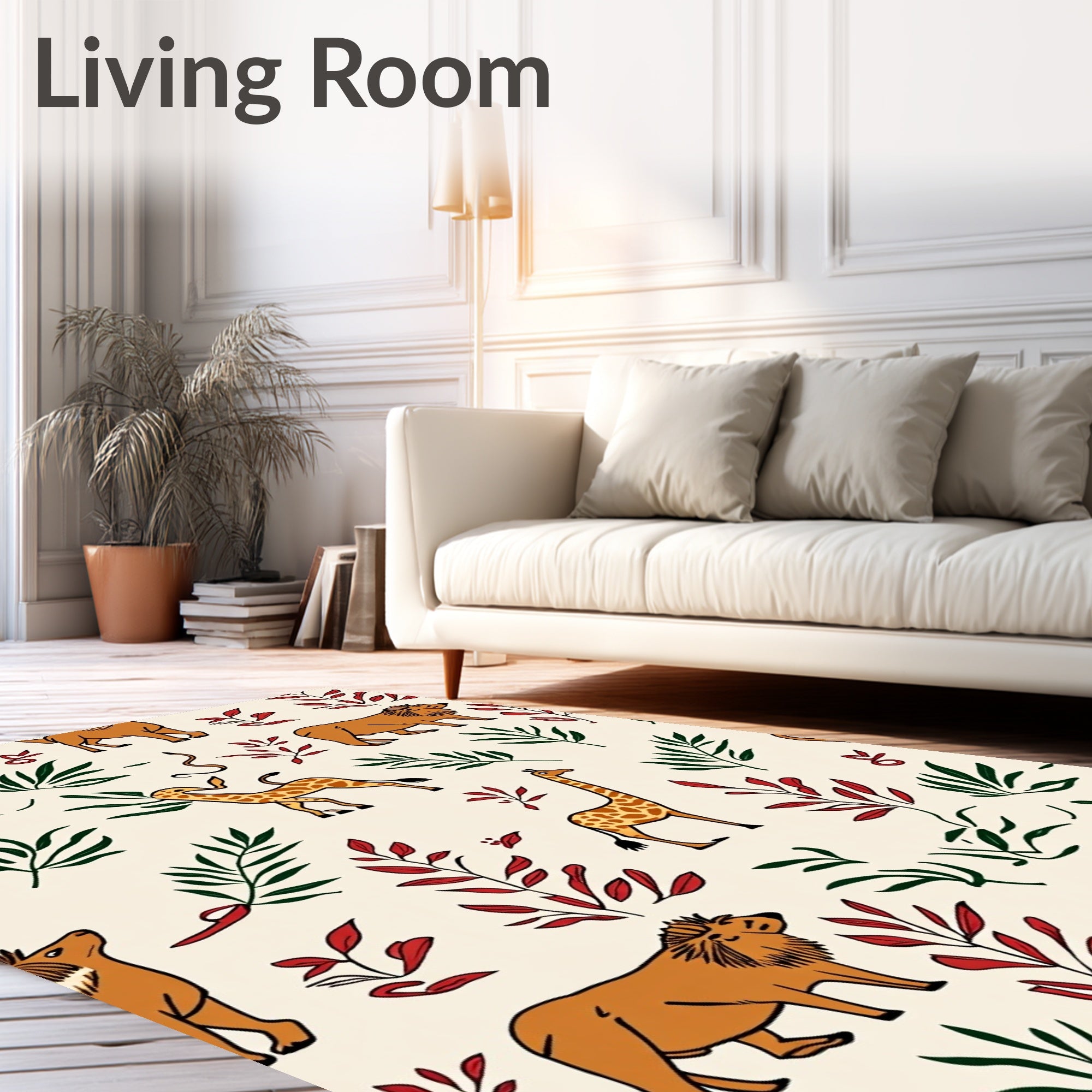 Safari Animals Red Green Foliage Rug