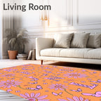 Groovy Orange Floral Butterfly Alphabet Rug