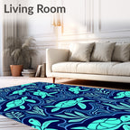 Aqua Turtles Ocean Waves Navy Rug