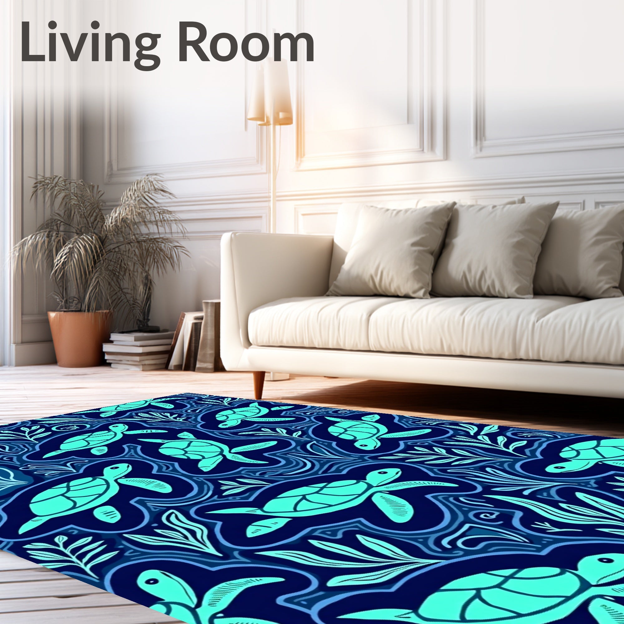 Aqua Turtles Ocean Waves Navy Rug