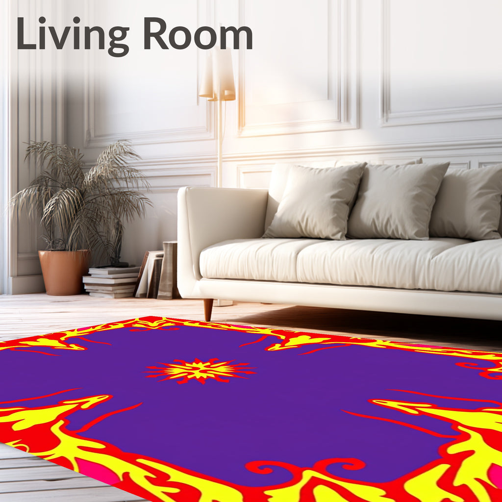 Psychedelic Scarlet Yellow Sunburst Rug