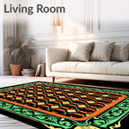 Vibrant Green Orange Floral Lattice Rug