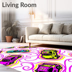 Retro Neon Cars Swirl Background Rug