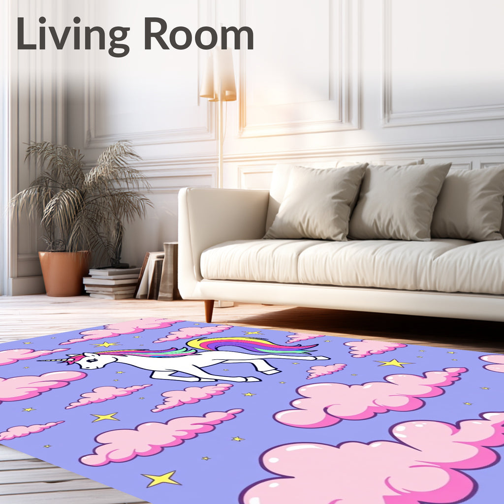 Whimsical Unicorn Rainbow Cloud Sky Rug