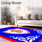 Bold Red and Blue Crest Emblem Rug