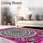 Vibrant Pink Black Mandala Bloom Rug