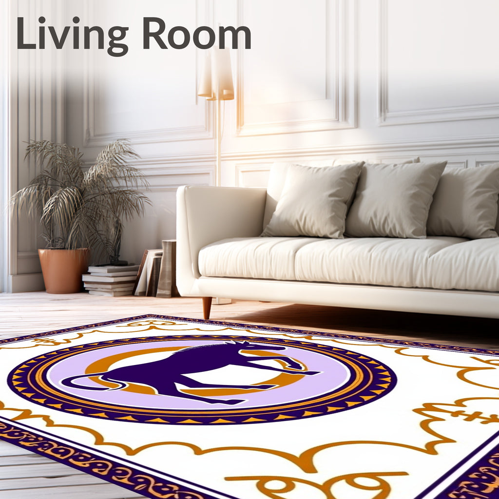 Purple Horse Medallion Golden Ornate Rug