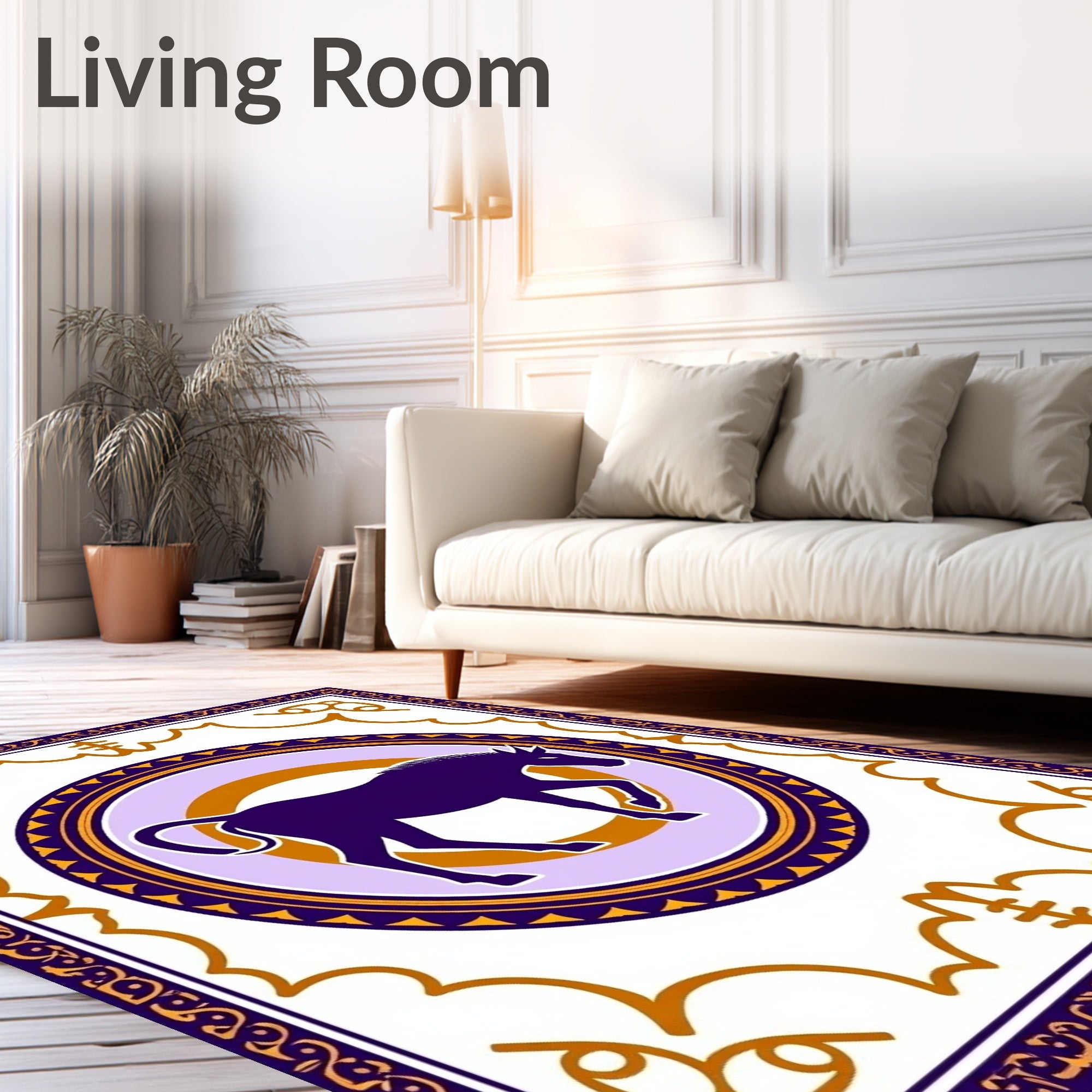 Purple Horse Medallion Golden Ornate Rug