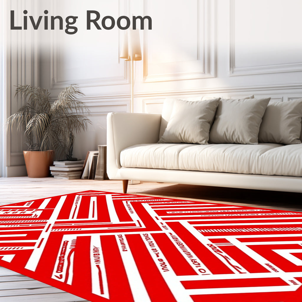 Vibrant Red Geometric Labyrinth Rug