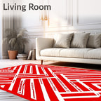 Vibrant Red Geometric Labyrinth Rug