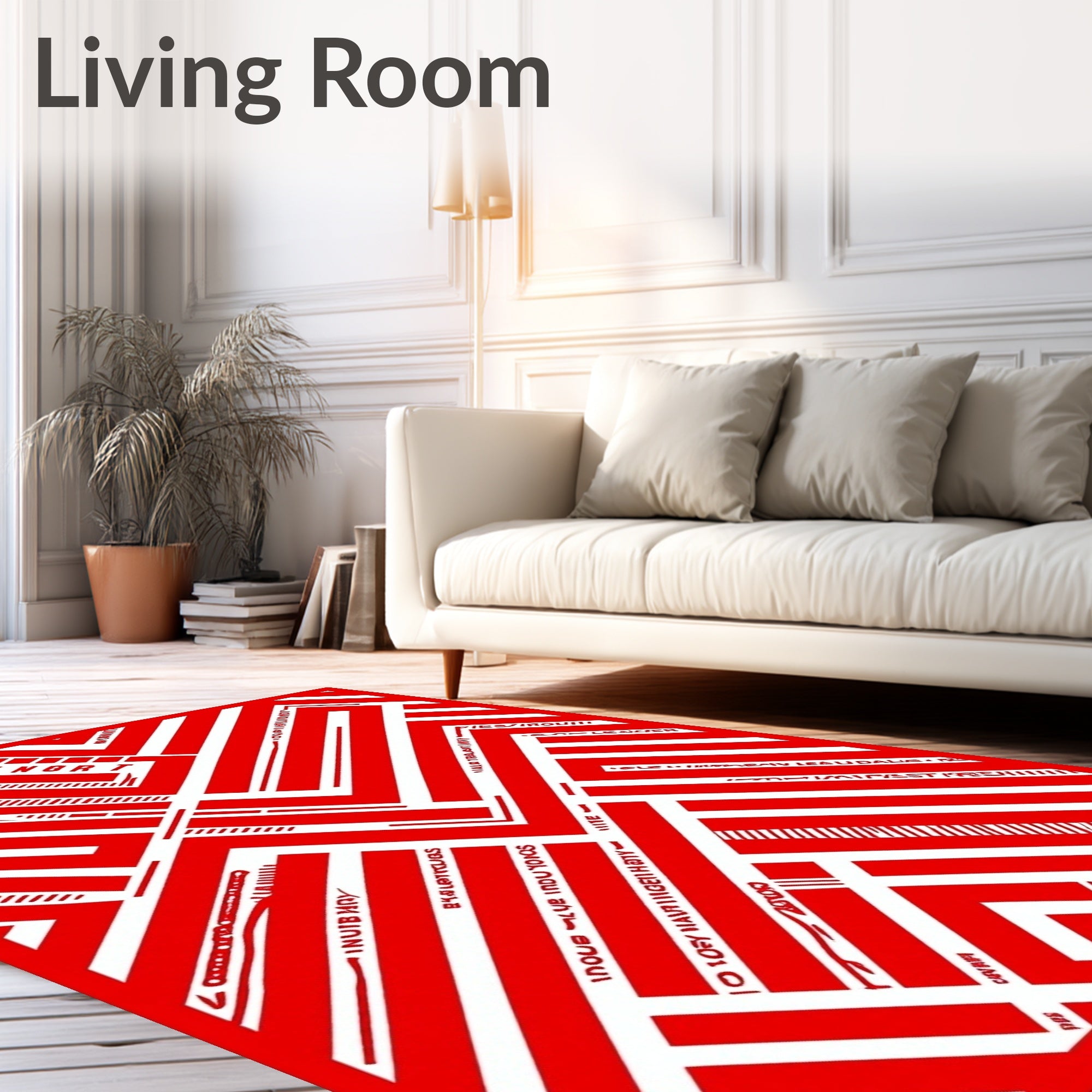 Vibrant Red Geometric Labyrinth Rug
