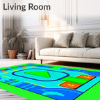 Bright Aqua Geometric Play Button Rug