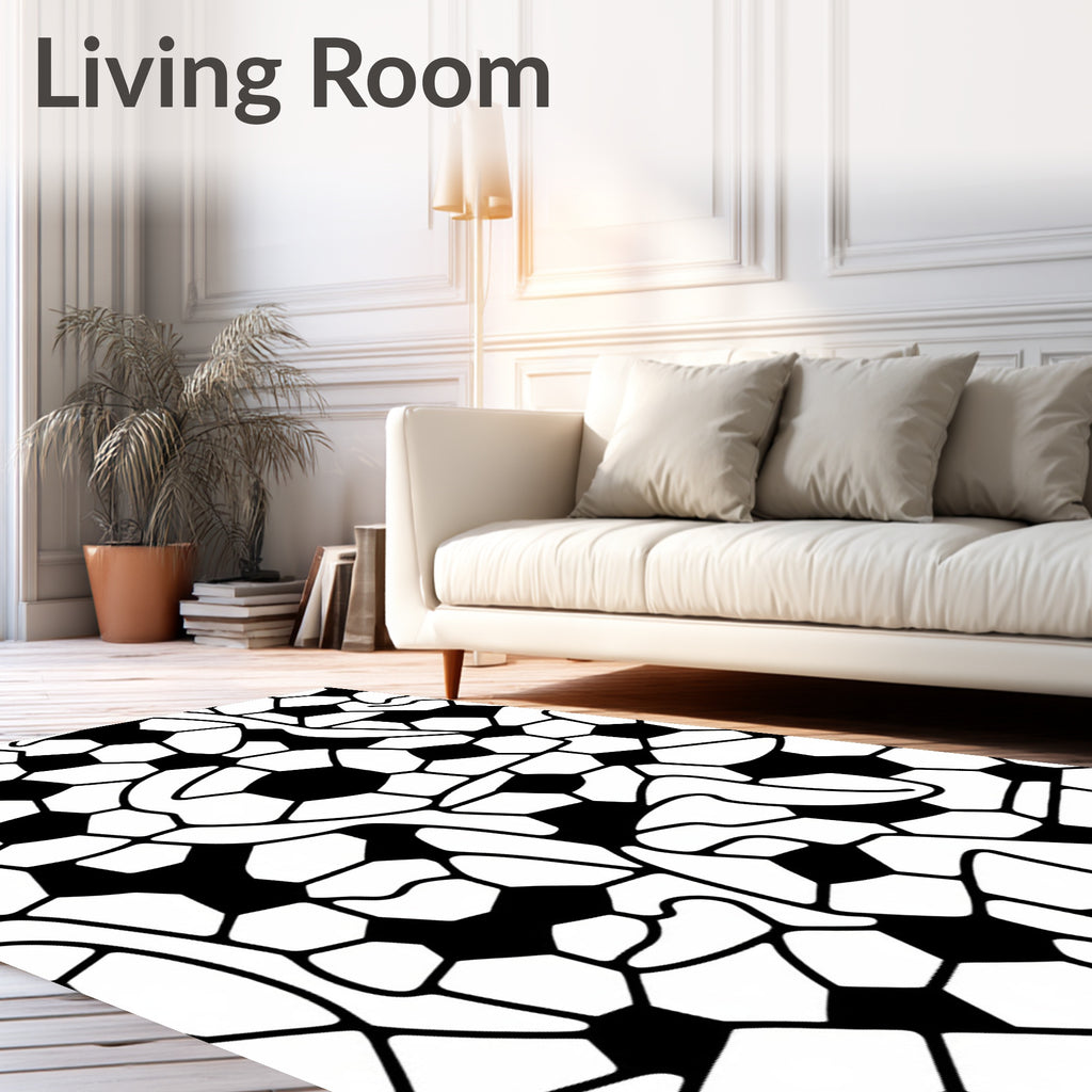 Bold Black White Soccer Ball Collage Rug