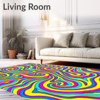 Vibrant Yellow Blue Pink Swirl Rug