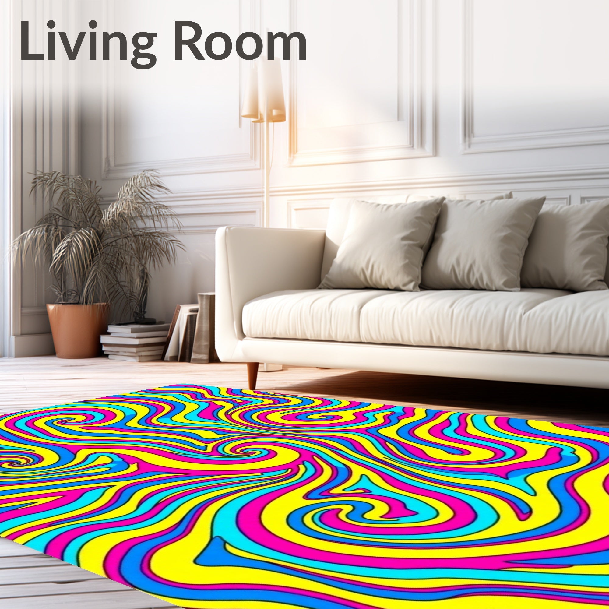 Vibrant Yellow Blue Pink Swirl Rug