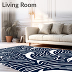 Playful White Dolphins Navy Swirls Rug