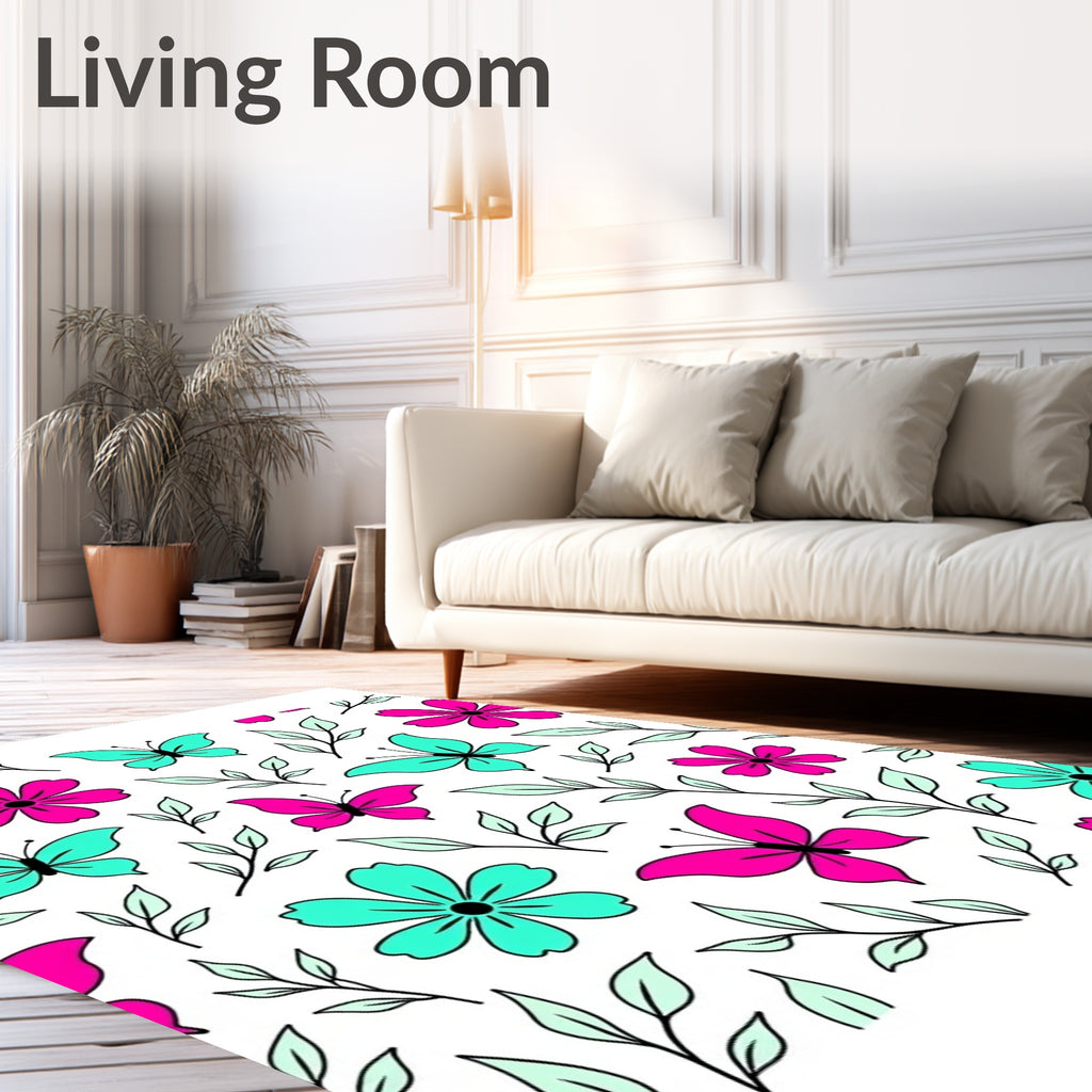 Whimsical Pink Turquoise Butterfly Floral Rug