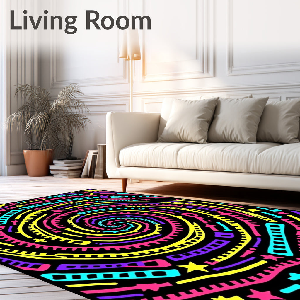 Vibrant Spiral Swirl With Stars Rug