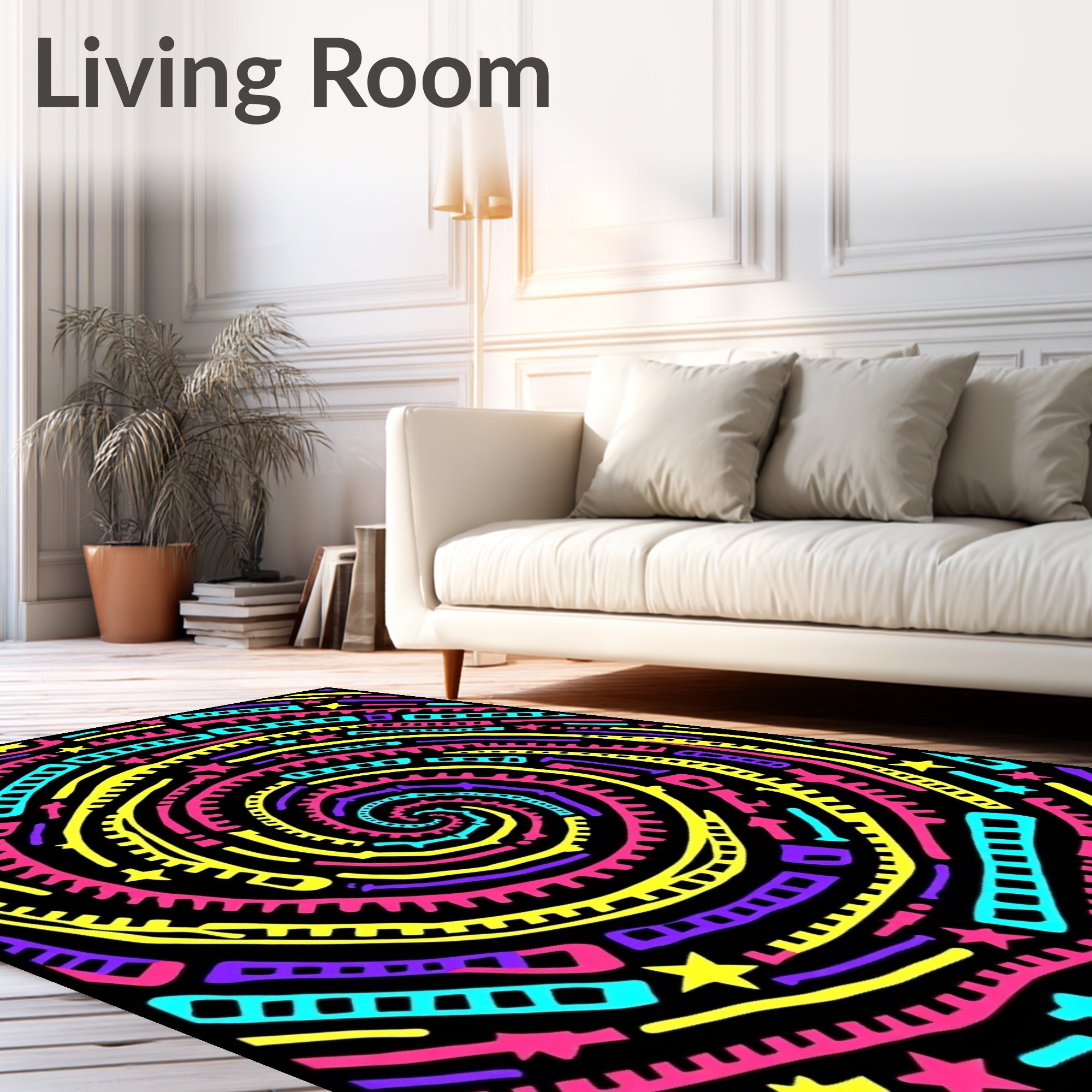 Vibrant Spiral Swirl With Stars Rug