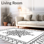 Black White Scrollwork Mandalla Frame Rug