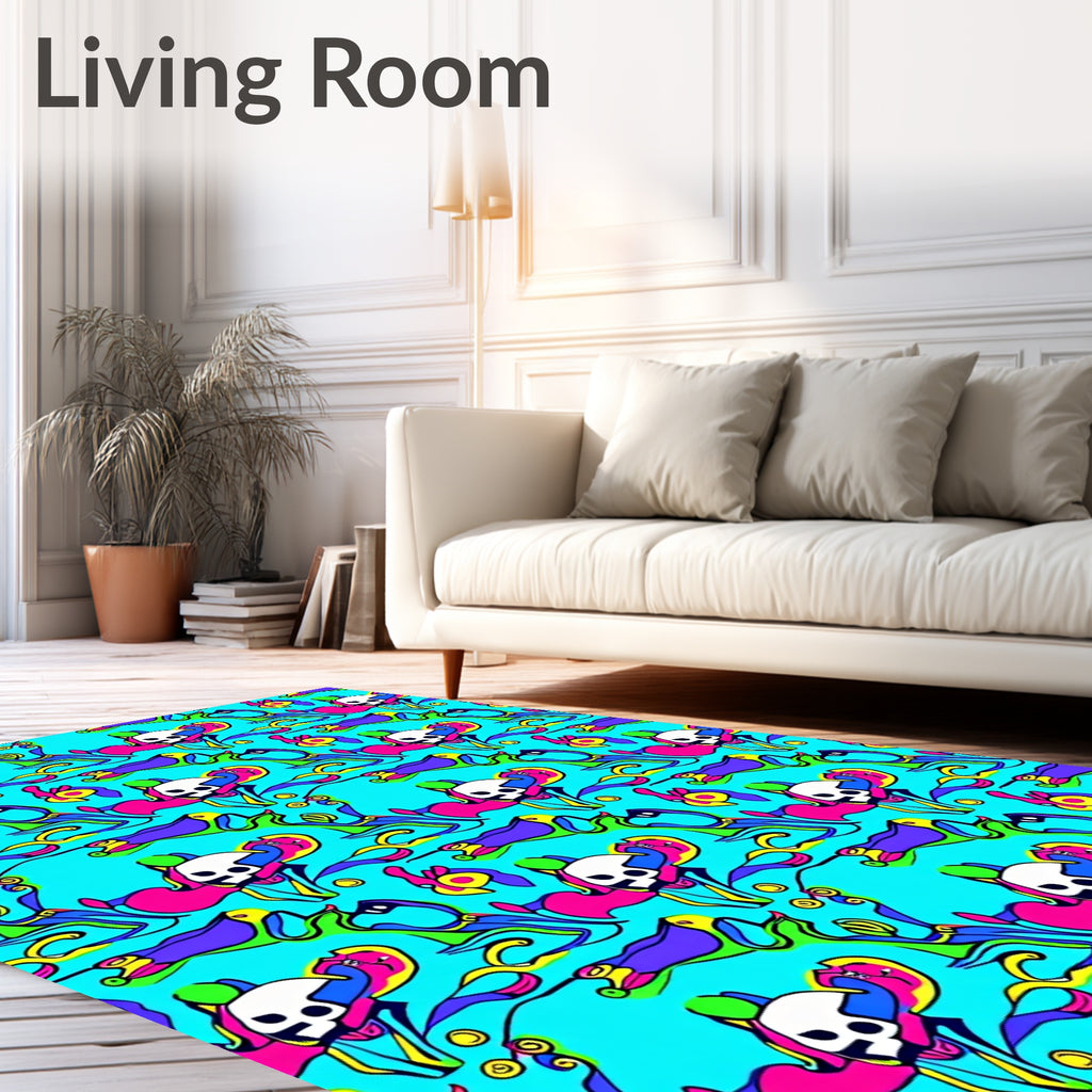 Psychedelic Skull Whimsical Flowing Vines Rug