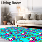 Psychedelic Skull Whimsical Flowing Vines Rug