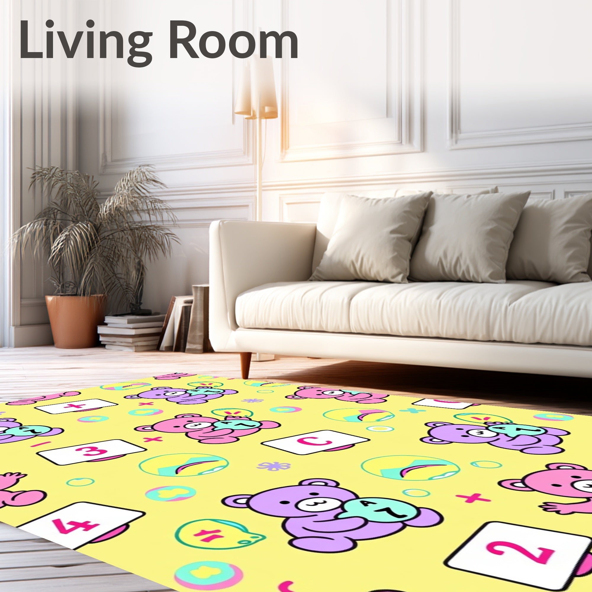 Playful Purple Pink Bears Numbers Circles Rug